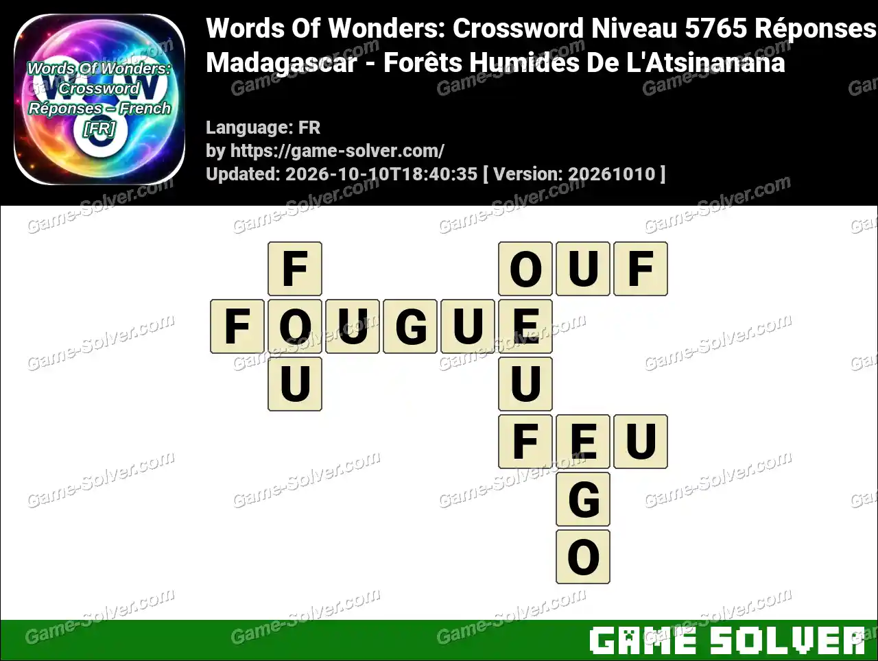 Words Of Wonders: Crossword Niveau 5765 Réponses – Madagascar – Forêts Humides De L’Atsinanana